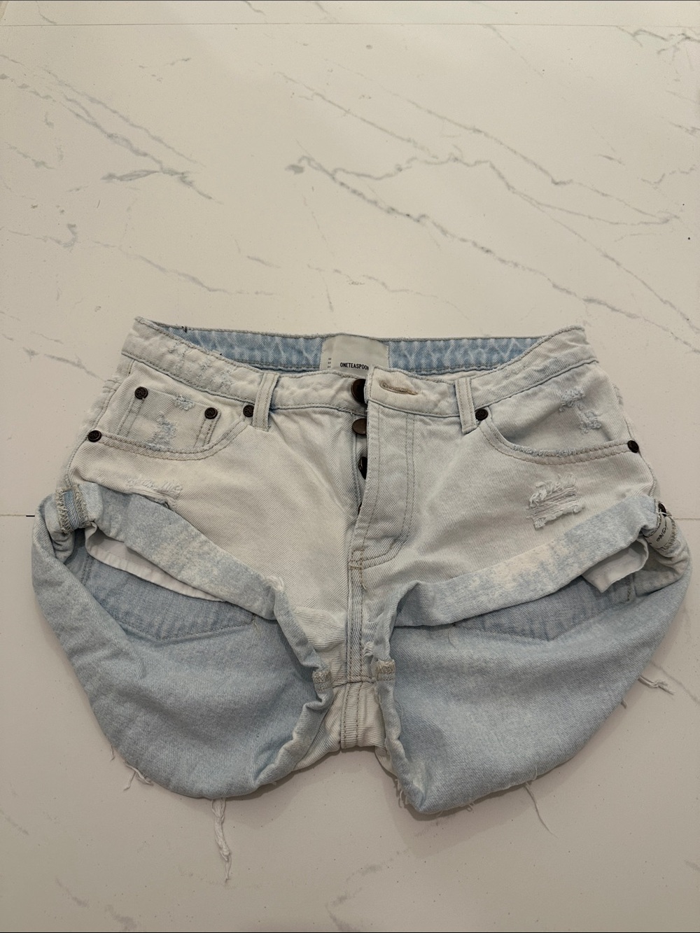 One Teaspoon Light Blue Distressed Denim Shorts